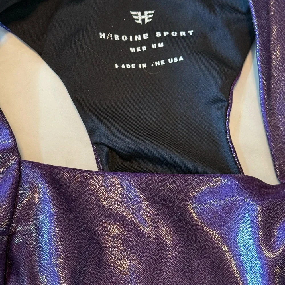 Heroine Sport Metallic Purple Leggings and Top Set - Picture 2 of 3